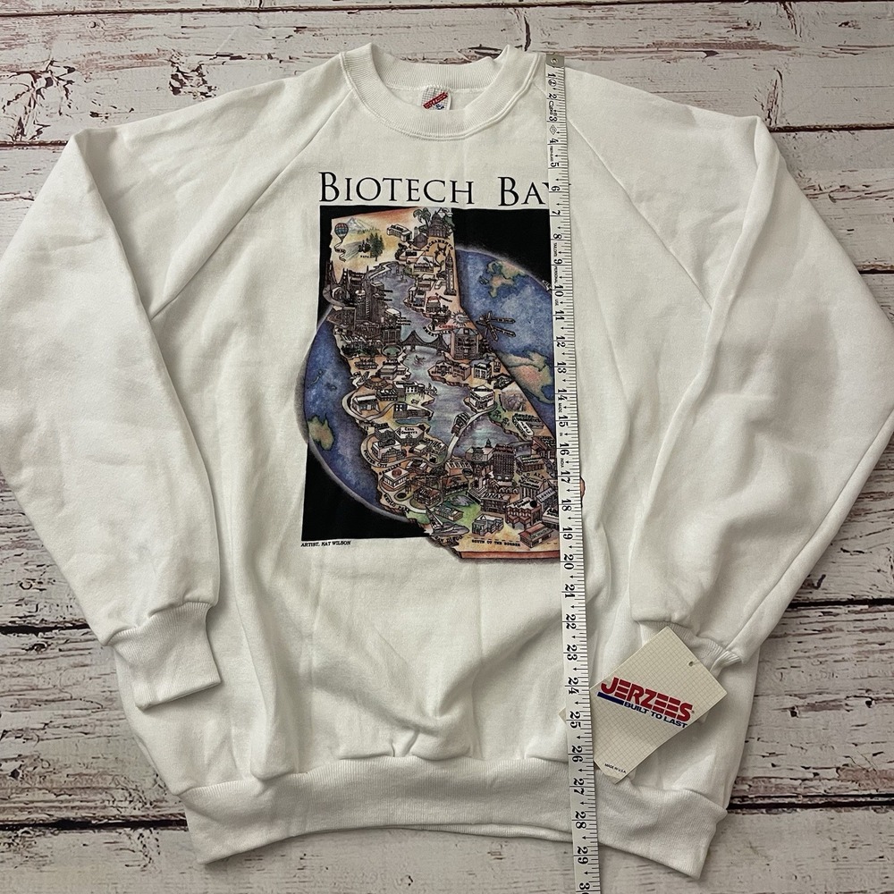 Vintage 1991 Biotech Bay California Jerzees Size XL Sweater‎ Made In USA White - Picture 10 of 12